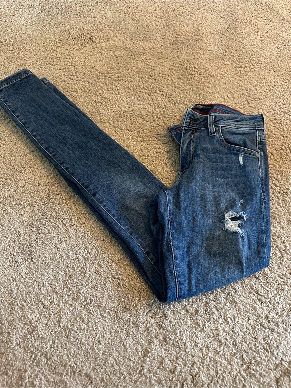 Fran Denim Blue Skinng Ripped Skinny Jeans with Stretch